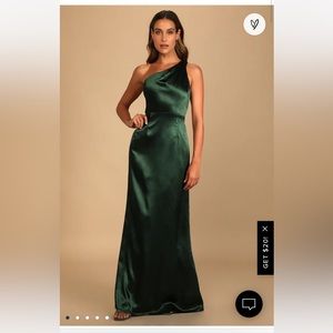NWT Lulu’s On the Guest List Emerald Green Satin One-Shoulder Maxi Dress